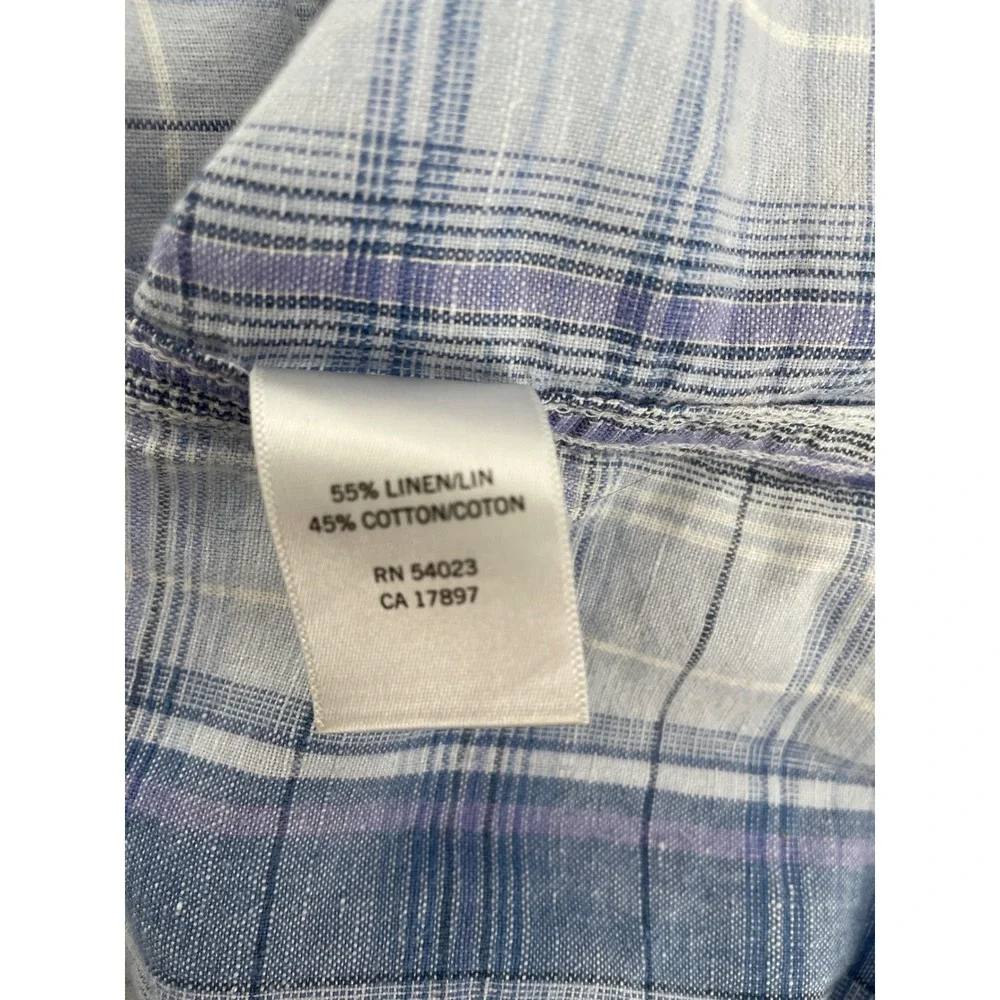 Banana Republic Plaid Linen Blend Shirt Mens Medium/Large* Blue Button Down